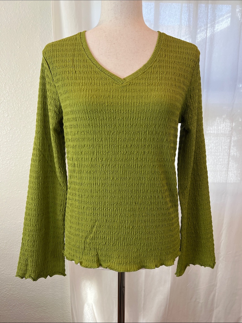 B.young Olive Green Textured V-Neck Women’s Top